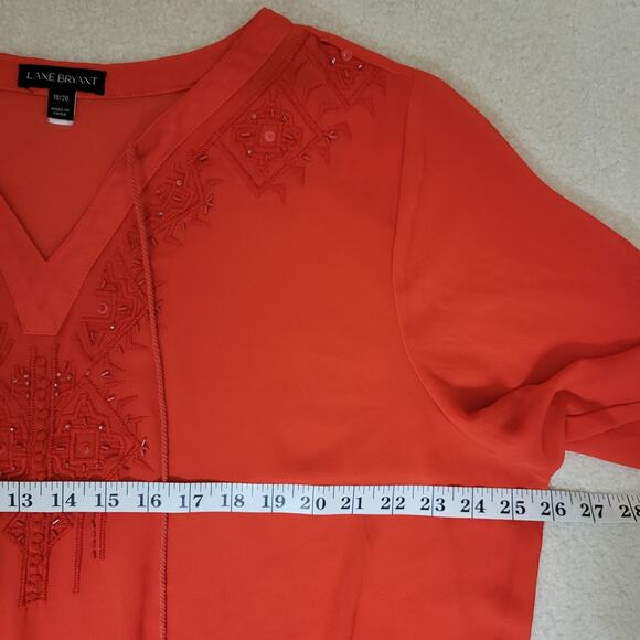 EUC Lane Bryant 18/20 Boho Peasant Beaded Embroidered Tasseled Sheer Blouse - Picture 10 of 15